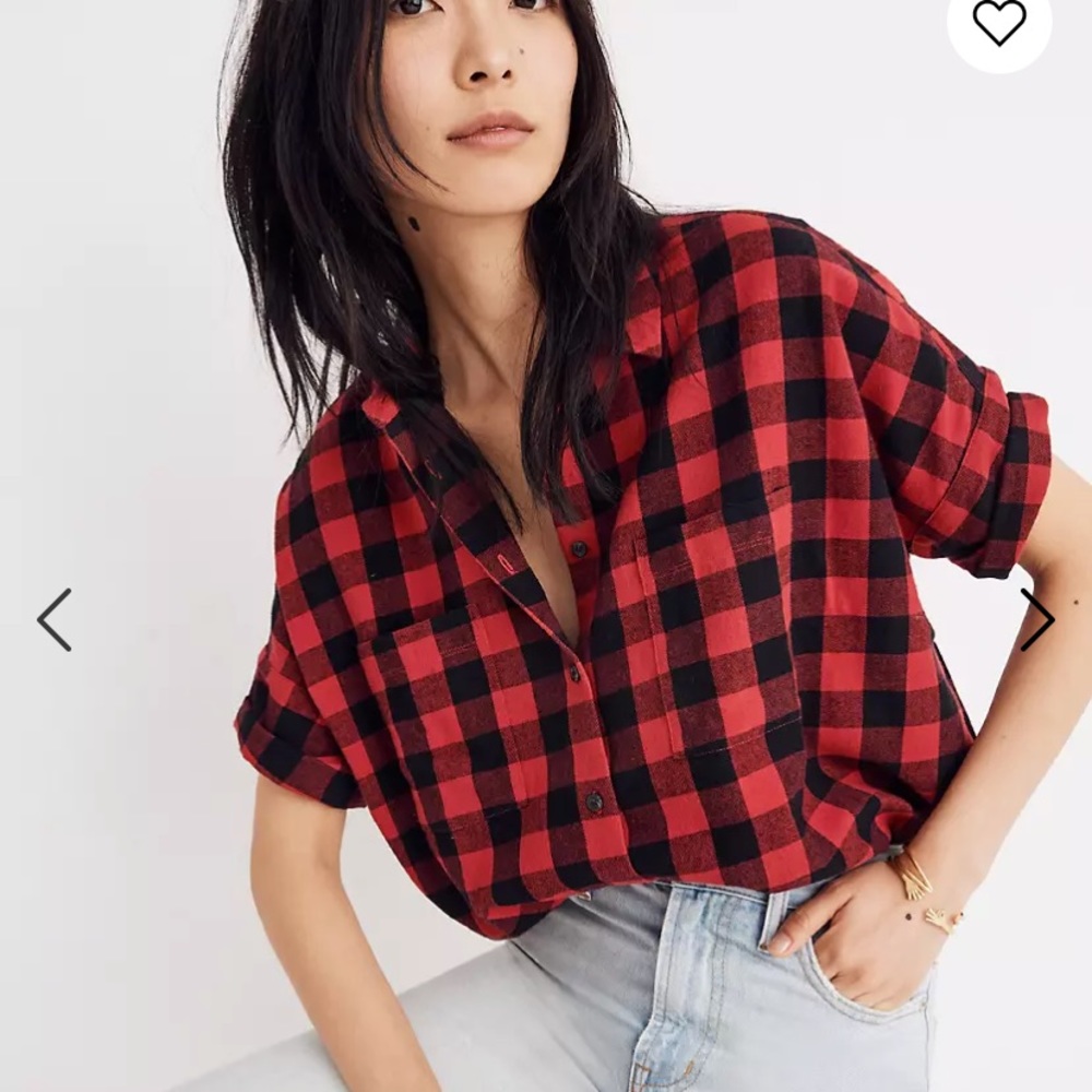 Madewell red black Buffalo check button down top shirt small S